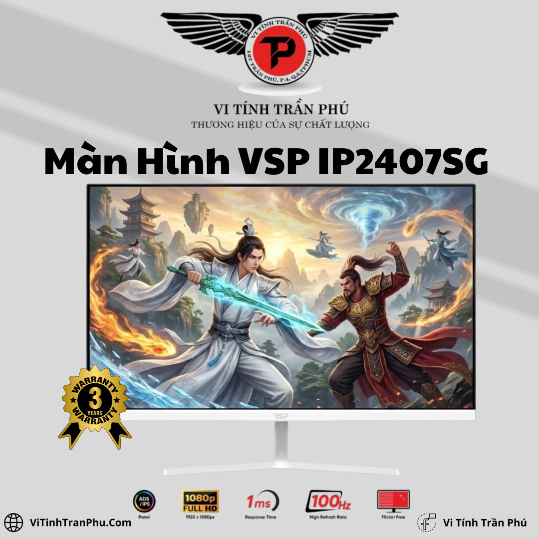 Màn hình VSP IP2407SG (23.8Inch/ Full HD/ 5ms/ 100HZ/ 250cd/m2/ IPS) - Trắng